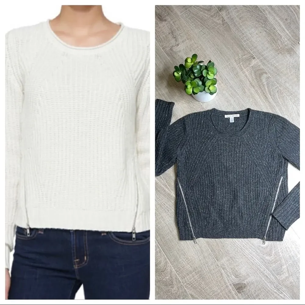 AUTUMN CASHMERE Gray Crewneck Zipper Detail Sweater